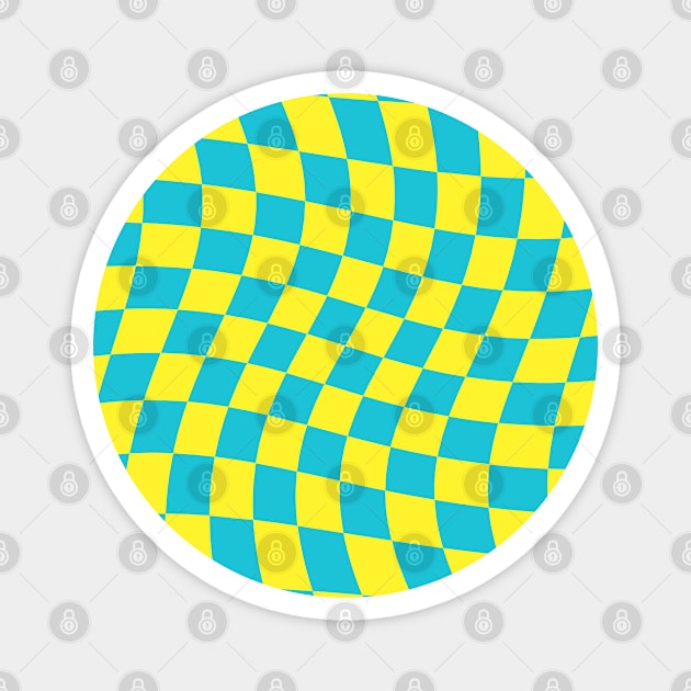 Twisted Checkered Square Pattern - Yellow & Sky Blue Magnet by DesignWood Atelier